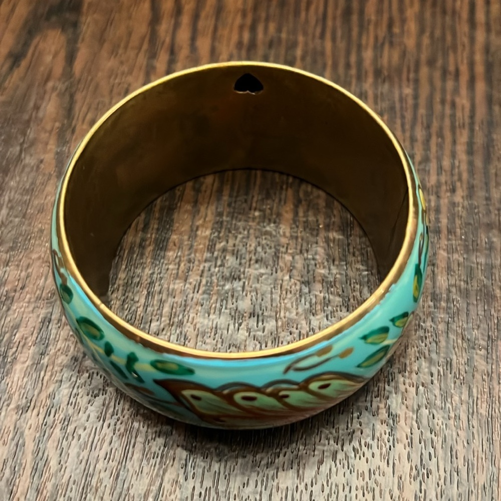 Teal and Gold Flower Bangle Bracelet - Picture 6 of 7
